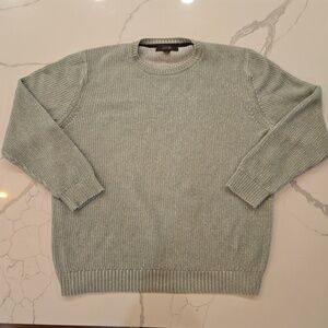 Tasso Elba Mens Cotton Crewneck Knit Sweater Green White Size Large